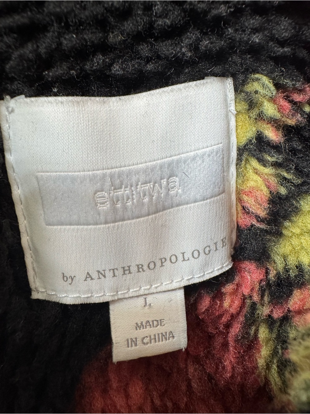 Anthropologie Winter Roses Black Floral Sherpa Jacket - Picture 6 of 7